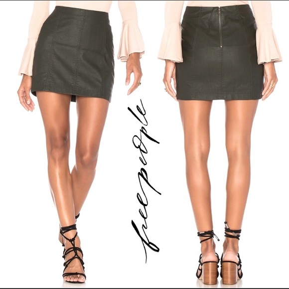 Free People Dresses & Skirts - Free People Modern Femme Faux Leather Skirt Vegan Black Exposed Zipper A-Line L